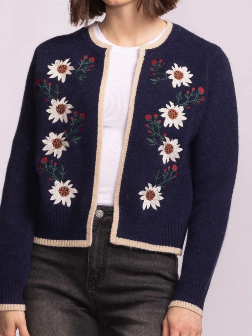 PINK MARTINI Embroidered Knit Cardigan Sweater LIKE NEW Size L